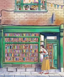 Girl In Old Bookstore Diamond Painting