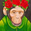 Monkey And Red Floral Hat Diamond Painting