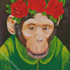 Monkey And Red Floral Hat Diamond Painting