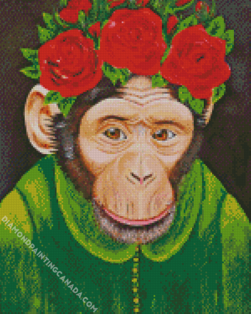 Monkey And Red Floral Hat Diamond Painting