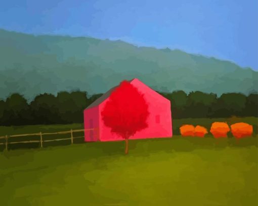 Pink Barn Art Diamond Painting