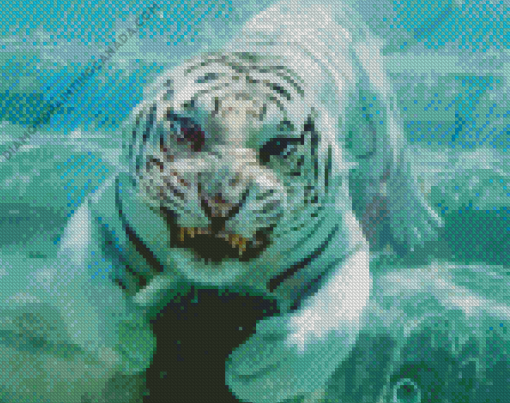 White Bengal Tiger Under Water Diamond Painting