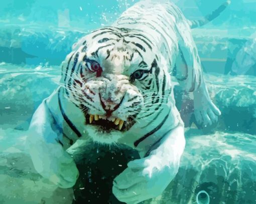 White Bengal Tiger Under Water Diamond Painting