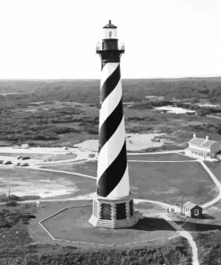 Black And White Cape Lookout Lighthouse Diamond Painting