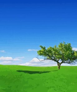 Blue Sky With Green Trees In Grass Diamond Painting