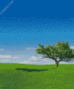 Blue Sky With Green Trees In Grass Diamond Painting