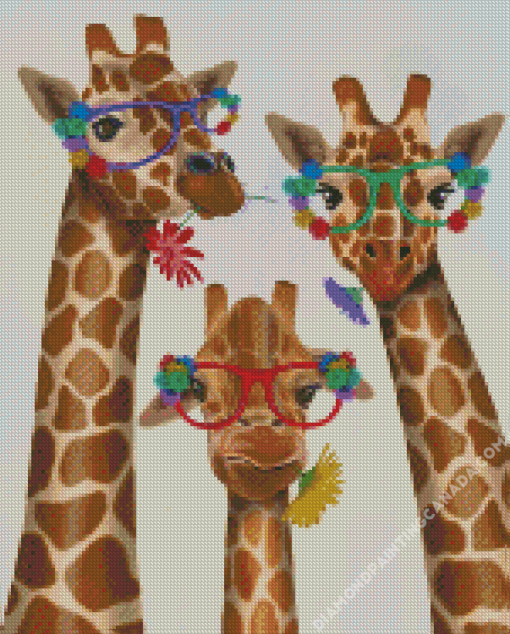 Giraffes With Flowers And Glasses Diamond Painting