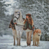 Little Girl With Horse And Dog Diamond Painting