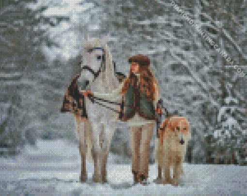 Little Girl With Horse And Dog Diamond Painting