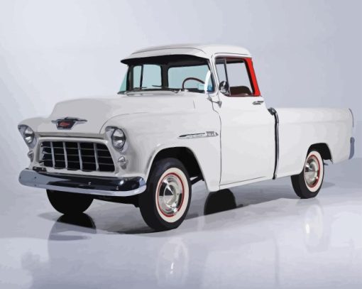 White 1955 Chevy Pickup Diamond Painting