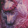 Wolf With Pink Roses Diamond Painting