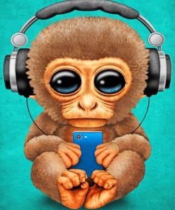 Baby Monkey With Phone Diamond Painting