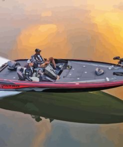 Bass Boat Sunset Reflection Diamond Painting