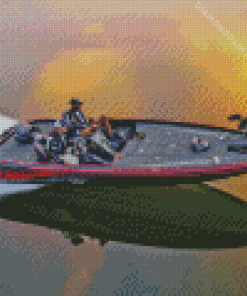 Bass Boat Sunset Reflection Diamond Painting