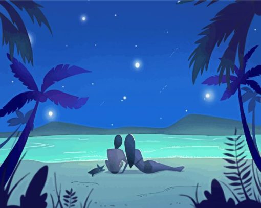 Beach Night Illustration Diamond Painting