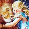 Blond Girl Hugging Lion Art Diamond Painting