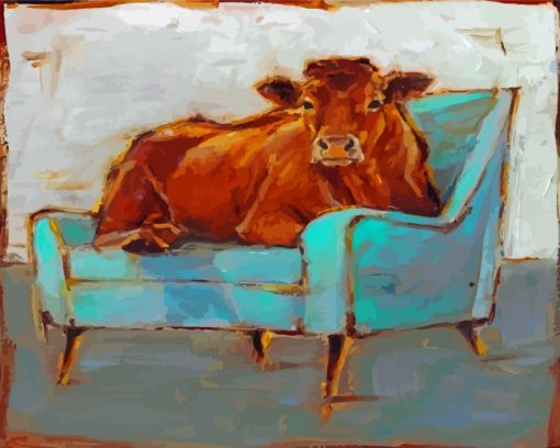 Brown Cow On Chair Diamond Painting