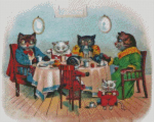 Cats At Dinner Table Diamond Painting