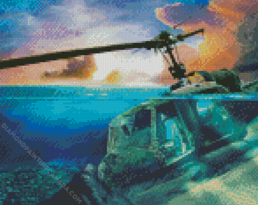 Huey Helicopters In Water Diamond Painting