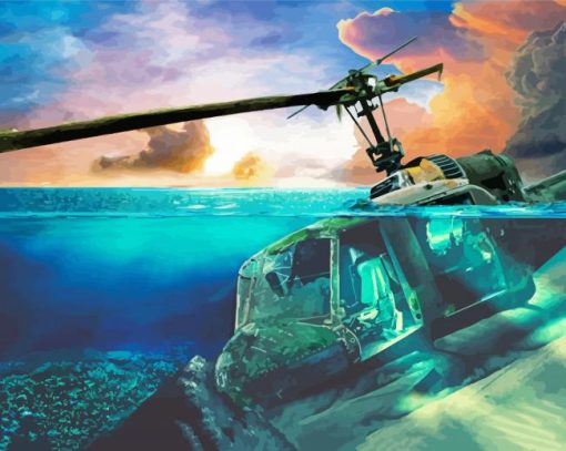 Huey Helicopters In Water Diamond Painting