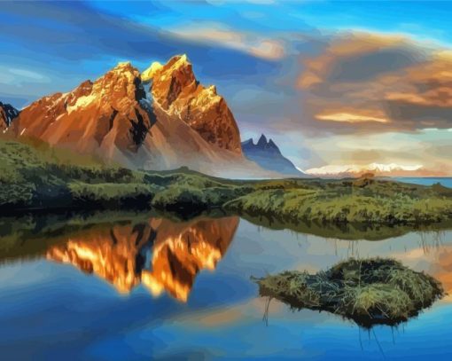 Iceland Landscapes Mountains Reflections Diamond Painting