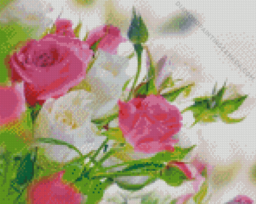 Pink And White Roses Flowers Diamond Painting