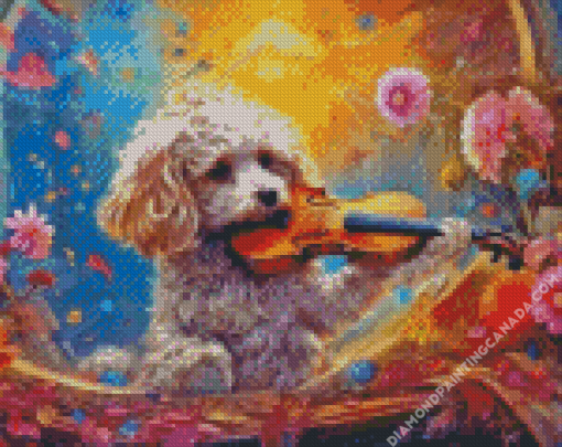 Poodle Dog With Violin Diamond Painting