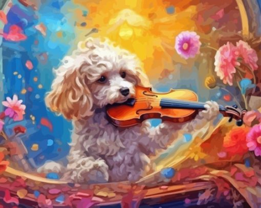 Poodle Dog With Violin Diamond Painting