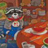 Raccoon Eating Watermelon Diamond Painting