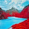 Red Mountain Landscape Diamond Painting