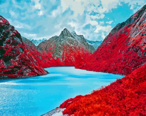 Red Mountain Landscape Diamond Painting