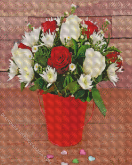 Red And White Flowers Roses Diamond Painting