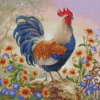 Rooster And Flowers Diamond Painting