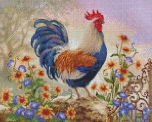 Rooster And Flowers Diamond Painting