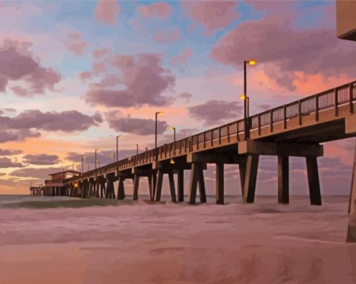 Sunset Gulf Shores Beach Pier Diamond Painting