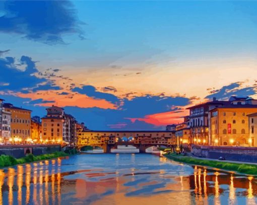 Sunset Ponte Vecchio Italy Diamond Painting