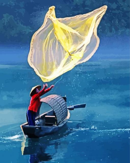 Woman Throwing Net Diamond Painting