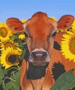 Aesthetic Cow With Sunflower Diamond Painting