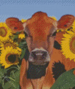 Aesthetic Cow With Sunflower Diamond Painting