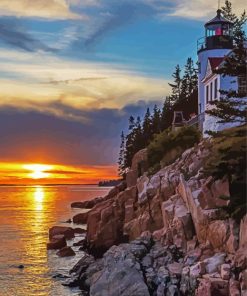 Bass Harbor Lighthouse At Sunset Diamond Painting