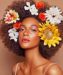 Black Girl Flower Hair Diamond Painting