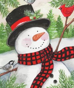 Black Hat Snowman With Bird Diamond Painting