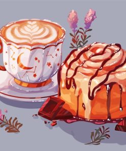 Coffee And Sweet Cake With Chocolate Diamond Painting