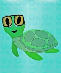 Green Turtle With Glasses Diamond Painting