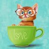 Kitten With Glasses In Cup Diamond Painting