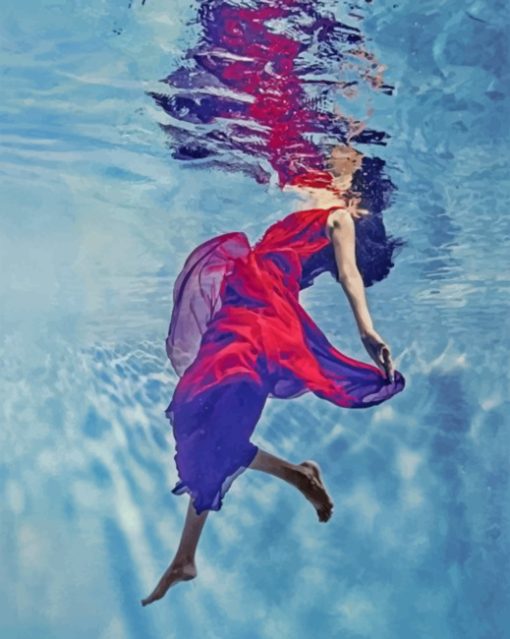 lady With Red Dress Under Water Diamond Painting