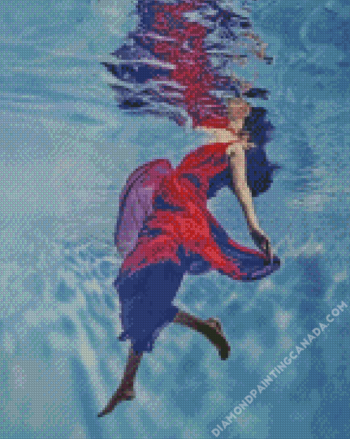 lady With Red Dress Under Water Diamond Painting