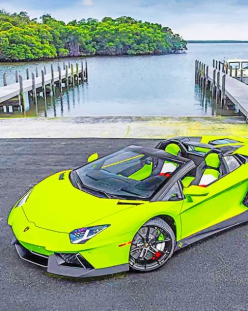 Light Green Lamborghini Diamond Painting