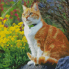 Orange Cat In Garden Diamond Painting