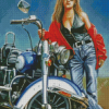 Retro Woman And Motorcycle Diamond Painting